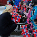 17 February: Crown Princess Mette-Marit visits the Nord-Trøndelag County and is met by children from a local kindergarten in Levanger (Photo: Ned Alley / Scanpix)
 